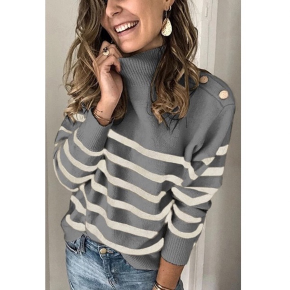 Turtle neck striped knit sweater - Picture 3 of 5